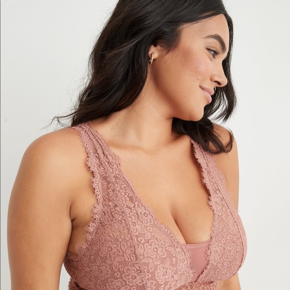 Aerie Eyelash Lace Padded Plunge Bralette - Size XS, 30A, 32A, 32B - Picture 3 of 9